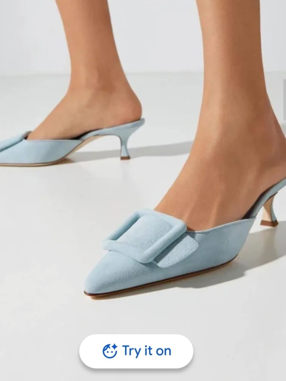Manolo Blahnik Powder Blue Pointed Kitten-Heel Mule